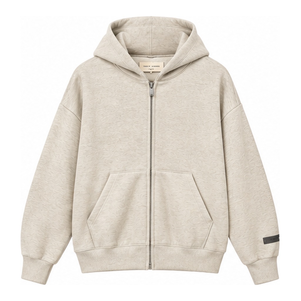 ESSENTIALS ZIP HOODIE HEATHER STONE - PREVENTA frente